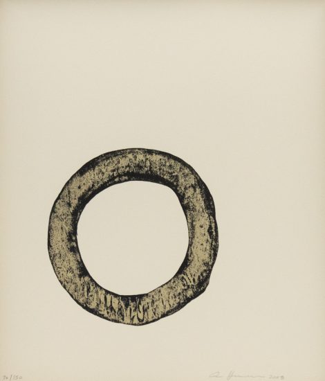 Textured black ring with an irregular, hand-drawn appearance centered on a cream background.