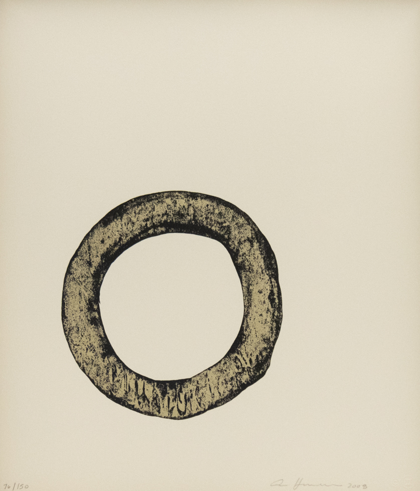Textured black ring with an irregular, hand-drawn appearance centered on a cream background.