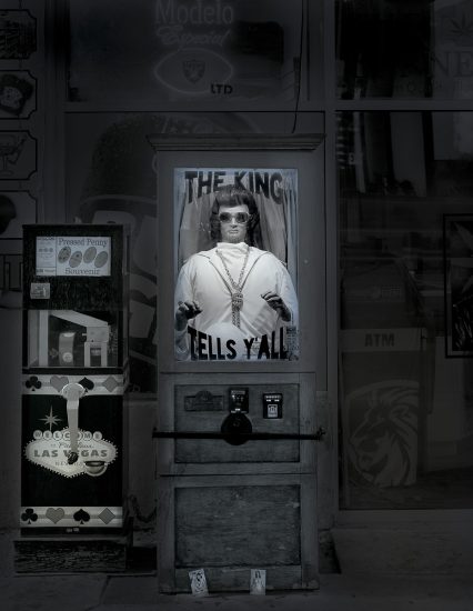 A photograph of an Elvis fortune telling attraction.