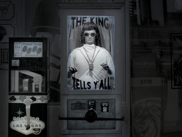 A photograph of an Elvis fortune telling attraction.