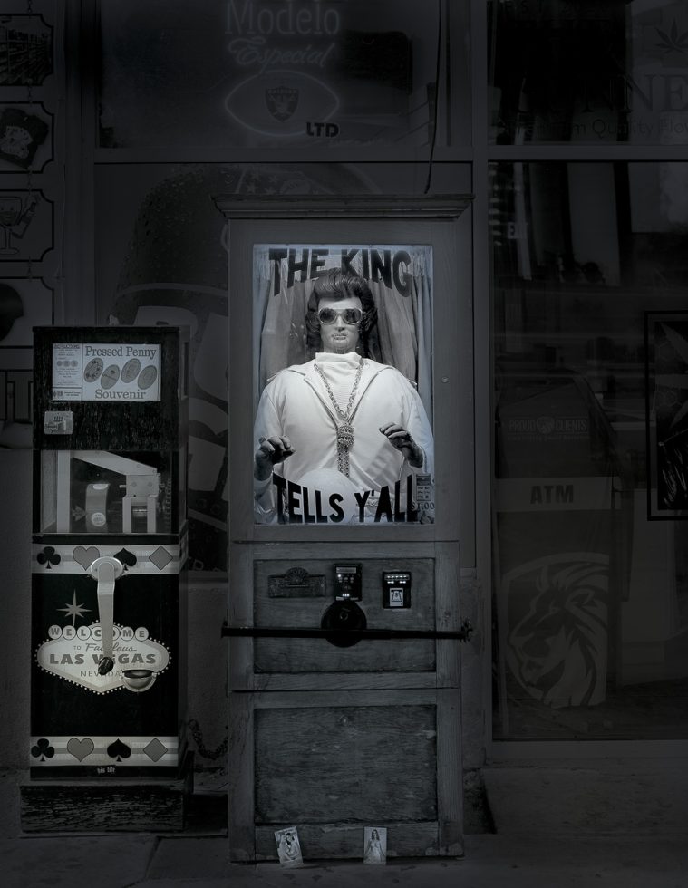 A photograph of an Elvis fortune telling attraction.
