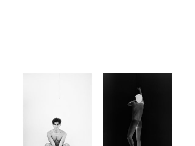 A diptych of two black and white photographs on a white background