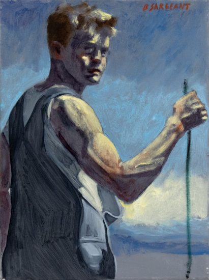 Click for sizes / editions / prices. A painting of a farmer against an open sky landscape.