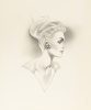 A drawing of a woman in profile wearing a large contemporary earring.