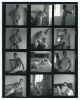 A black and white contact sheet of portraits of a nude male model.