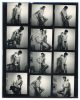 A black and white contact sheet of portraits of a nude male model.