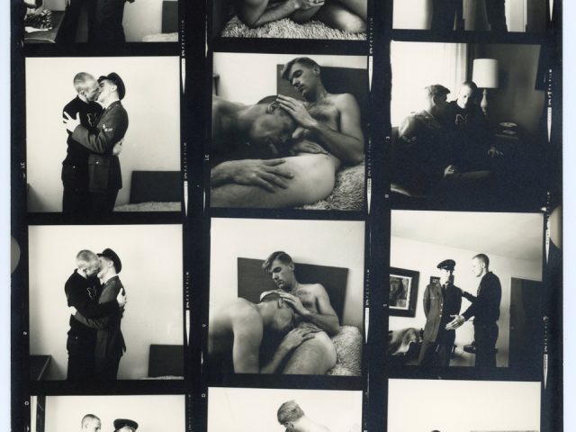 A contact sheet of black and white photographs