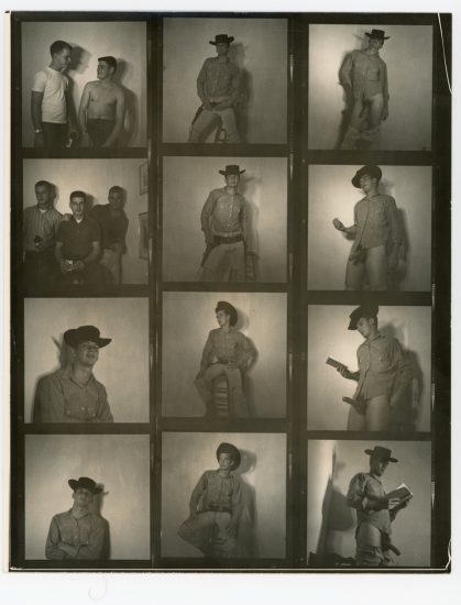 A contact sheet of black and white photographs