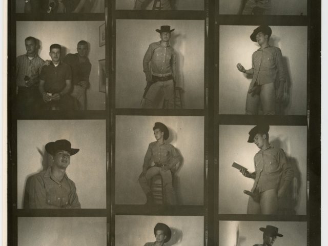 A contact sheet of black and white photographs
