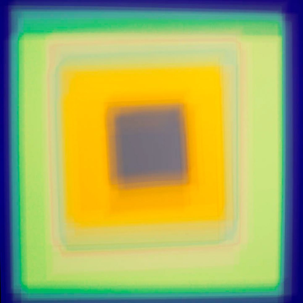 A colorful soft-focus image of various squares in many colors and hues.