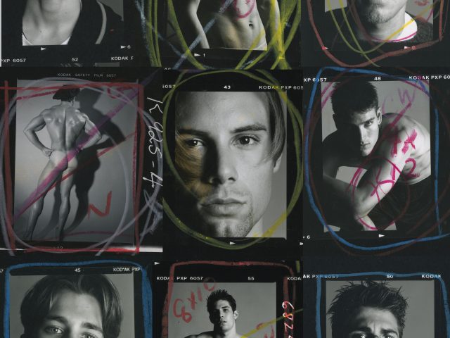 A black and white contact sheet of portraits of various men.