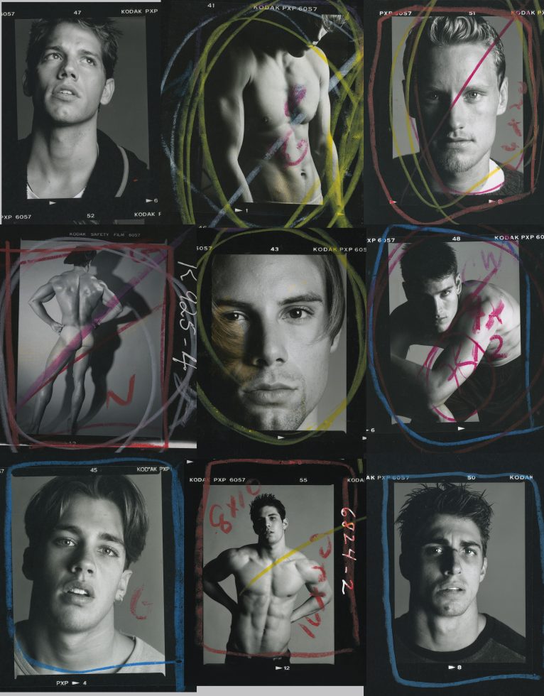 A black and white contact sheet of portraits of various men.