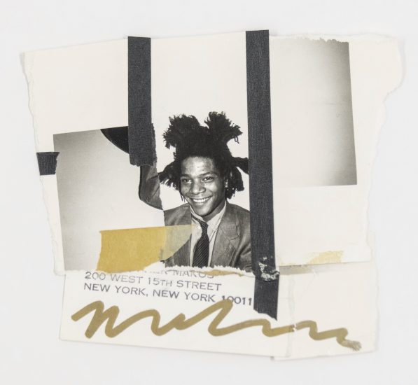 A black and white collage with a picture of a young man.