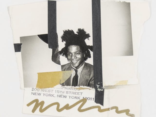 A black and white collage with a picture of a young man.