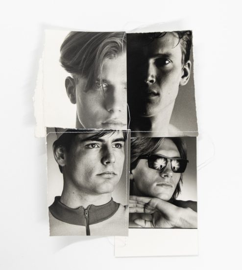 A black and white collage of four black and white portraits.