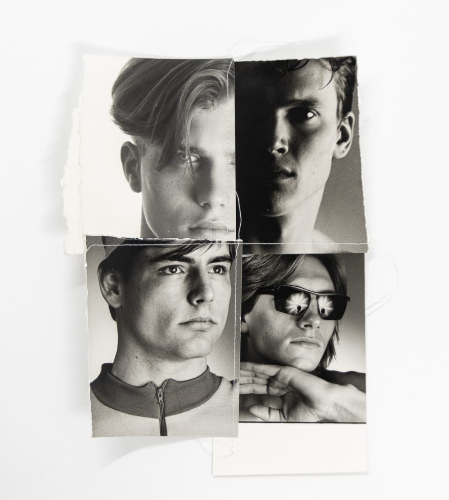 A black and white collage of four black and white portraits.
