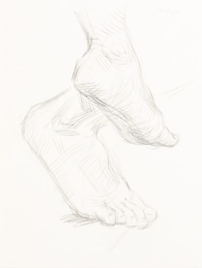 A drawing of feet on a white piece of paper.
