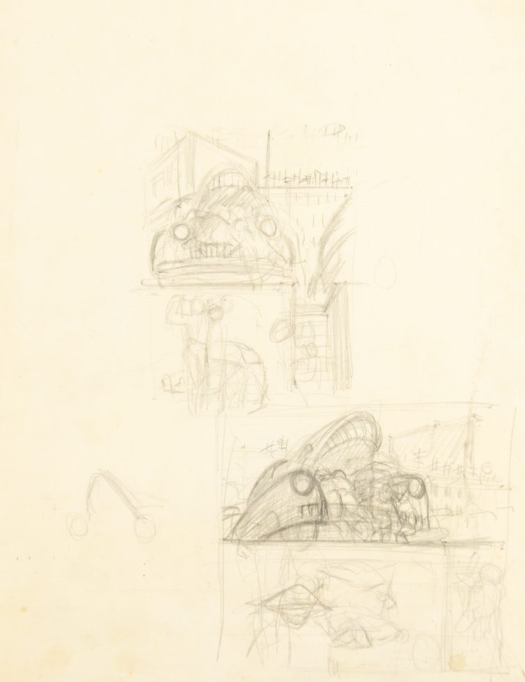 A beige piece of paper with graphite scribbles.