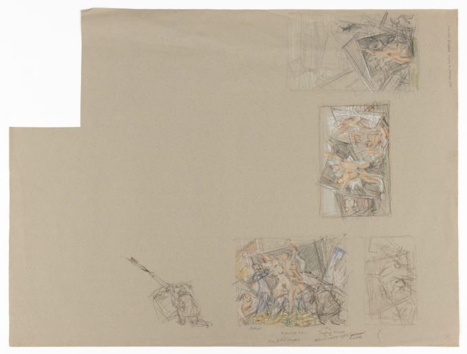 A beige drawing with multiple small studies