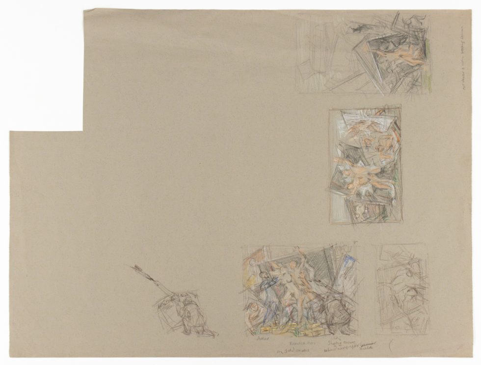 A beige drawing with multiple small studies