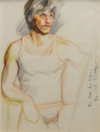A drawing of a man in a tank top.