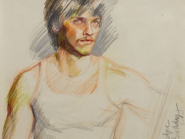 A drawing of a man in a tank top.
