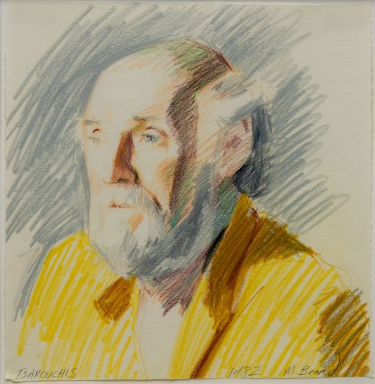 A portrait of an old man in multiple colors.