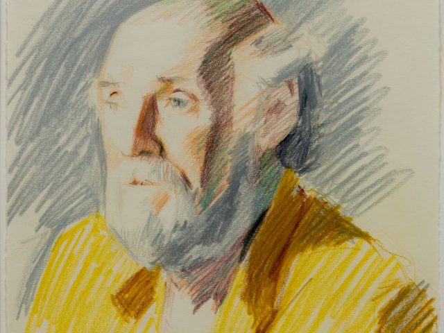 A portrait of an old man in multiple colors.