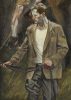 This is a painting of man in a sports jacket looking down and to the side.