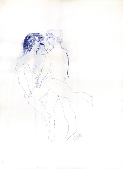 A drawing of two nude figures.