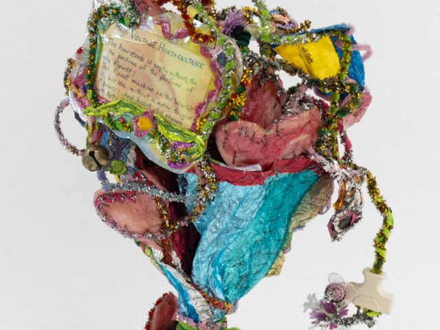 A brightly colored sculpture depicting a bouquet.