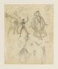 A drawing of figures on cream paper.