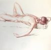 A drawing of a reclining man.
