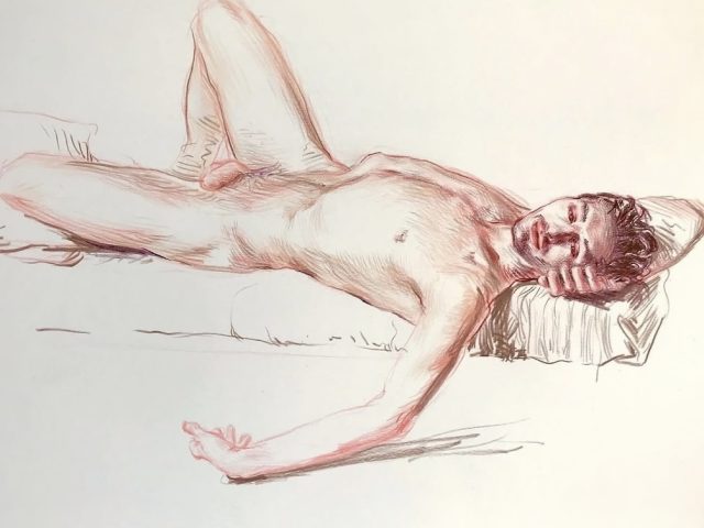 A drawing of a reclining man.