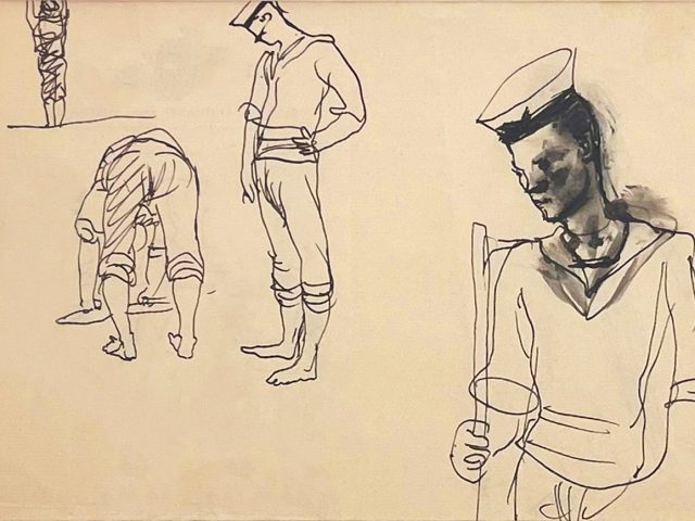 This is a drawing of 3 sailors.