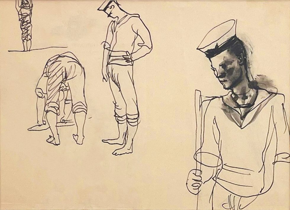 This is a drawing of 3 sailors.