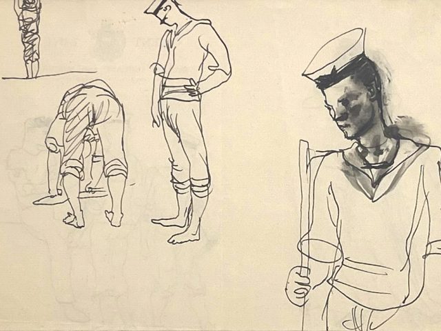 A drawing of sailors