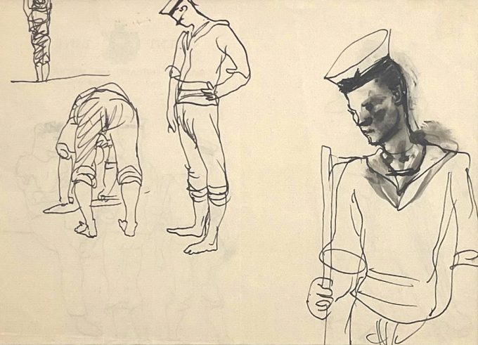 A drawing of sailors
