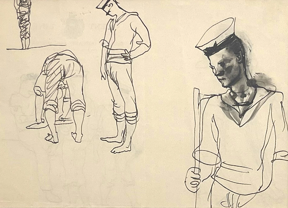 A drawing of sailors