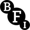 This images depicts the logo for the British Film Institute. Three letters, BFI, are framed by black circles.