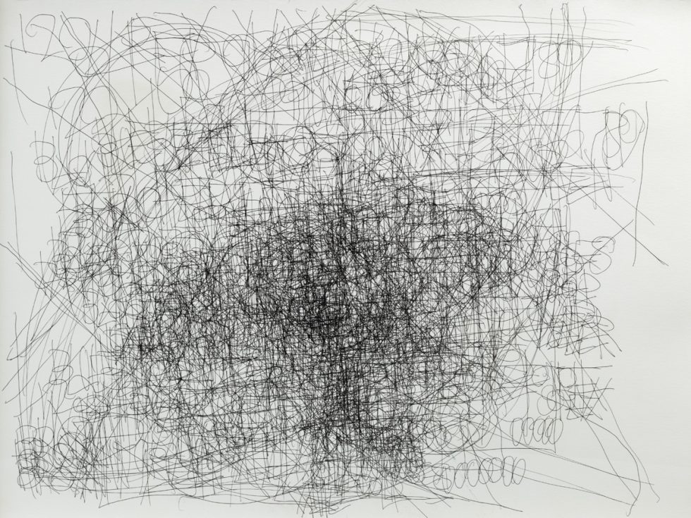 A sketchy drawing in black ink on white paper.