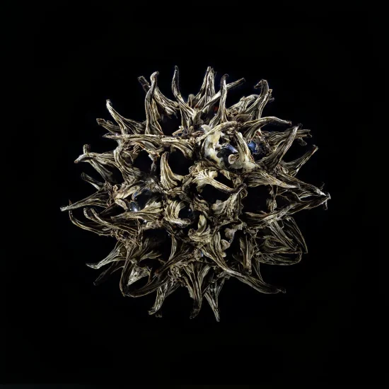 This image shows a sweet tree gum fruit set against a black background.