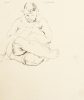 This is a pencil sketch of a woman sitting with her legs crossed.