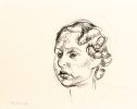 This is a sketch of the head of a woman with wavy hair.
