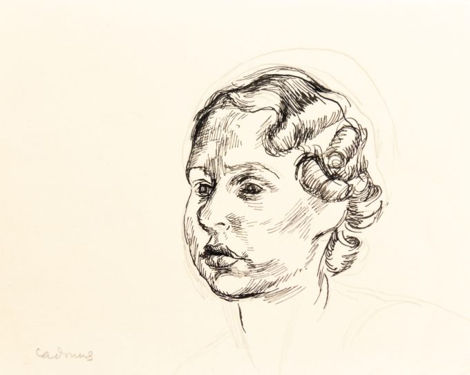 This is a sketch of the head of a woman with wavy hair.