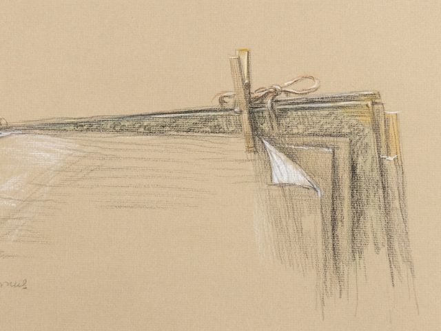This is a sketch of clothespins holding together an art portfolio.