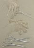 This is a sketch of hands holding a pair of scissors and two other pairs just below them.