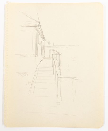 This is a pencil sketch of the exterior of a house.