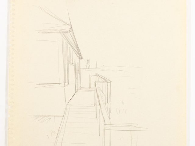 This is a pencil sketch of the exterior of a house.