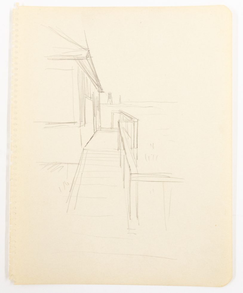 This is a pencil sketch of the exterior of a house.